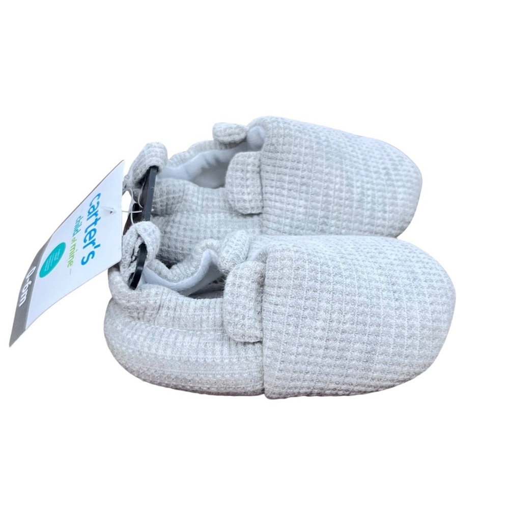 Carter's‎ Child of Mine Booties Unisex 0-6M Grey Waffle Knit Slip On Soft Sole